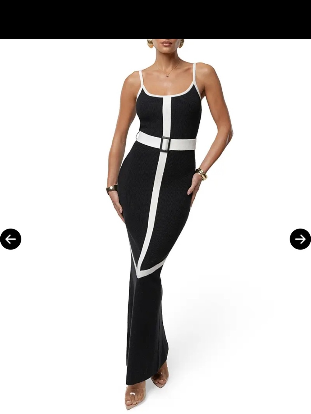 NWT -Black/Ivory Belted Cami Maxi Dress
